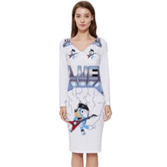 Bluey, Bluey Dad, Bluey Kids, Long Sleeve V-neck Bodycon Dress  by avitendut