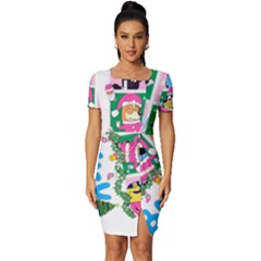 Bluey Christmas Fitted Knot Split End Bodycon Dress by avitendut