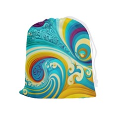 Abstract Waves Ocean Sea Whimsical Drawstring Pouch (xl) by Maspions