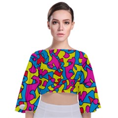 Colorful-graffiti-pattern-blue-background Tie Back Butterfly Sleeve Chiffon Top by designsbymallika