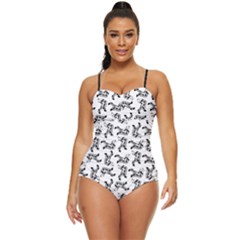 Erotic Pants Motif Black And White Graphic Pattern Black Backgrond Retro Full Coverage Swimsuit by dflcprintsclothing
