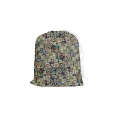 Sticker Collage Motif Pattern Black Backgrond Drawstring Pouch (small) by dflcprintsclothing