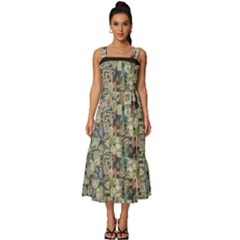 Sticker Collage Motif Pattern Black Backgrond Square Neckline Tiered Midi Dress by dflcprintsclothing