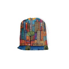 City New York Nyc Skyscraper Skyline Downtown Night Business Urban Travel Landmark Building Architec Drawstring Pouch (small) by Posterlux
