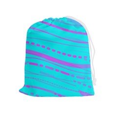 Wave Stripe Pattern Design Aqua Drawstring Pouch (xl) by Ndabl3x