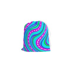 Swirls Pattern Design Bright Aqua Drawstring Pouch (xs) by Ndabl3x