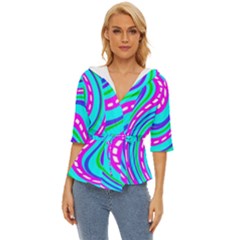 Swirls Pattern Design Bright Aqua Lightweight Drawstring Hooded Top by Ndabl3x