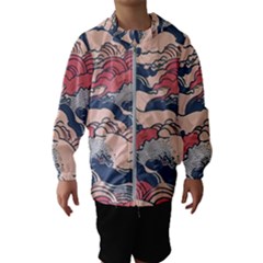 Waves Ocean Sea Water Pattern Rough Seas Digital Art Nature Nautical Kids  Hooded Windbreaker by Bedest