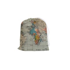 Vintage World Map Drawstring Pouch (small) by Proyonanggan
