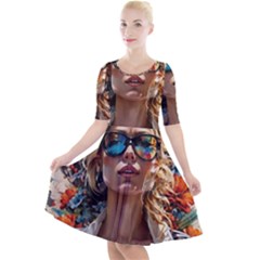 Colorful Model Quarter Sleeve A-line Dress With Pockets by Sparkle