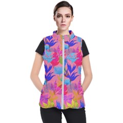 Pink And Blue Floral Women s Puffer Vest by Sparkle