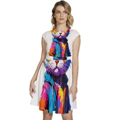 Wild Cat Cap Sleeve High Waist Dress by Sosodesigns19
