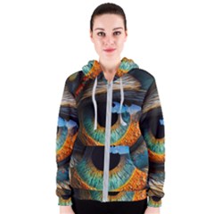 Eye Bird Feathers Vibrant Women s Zipper Hoodie by Hannah976