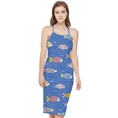 Sea Fish Blue Submarine Animals Patteen Bodycon Cross Back Summer Dress by Maspions