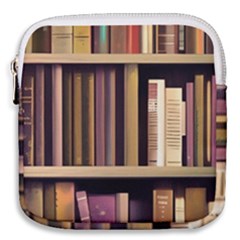 Books Bookshelves Office Fantasy Background Artwork Book Cover Apothecary Book Nook Literature Libra Mini Square Pouch by Posterlux
