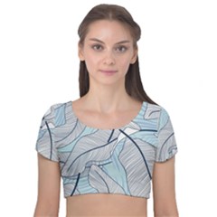 Tropical Flower Seamless Pattern Velvet Short Sleeve Crop Top  by Ket1n9