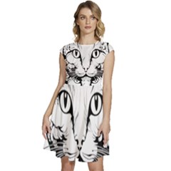 Cat - Artistic Paper Cut Cap Sleeve High Waist Dress by 2607694c