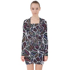Mental Human Experience Mindset V-neck Bodycon Long Sleeve Dress by Paksenen