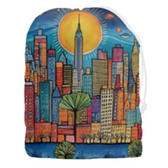 City New York Nyc Skyscraper Skyline Downtown Night Business Urban Travel Landmark Building Architec Drawstring Pouch (3xl) by Posterlux