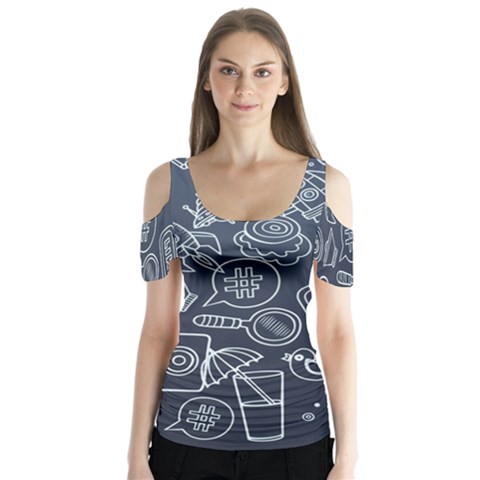 Internet Planet Drink Computer Butterfly Sleeve Cutout T-shirt  by Proyonanggan
