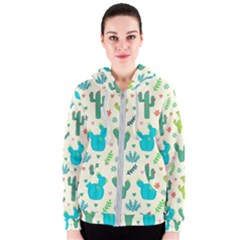 Cactus Succulents Floral Seamless Pattern Women s Zipper Hoodie by Hannah976