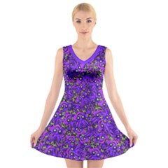 Ugly Funny Monster Bird Illustration Motif Random Pattern Bk V-neck Sleeveless Dress by dflcprintsclothing
