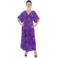 Ugly Funny Monster Bird Illustration Motif Random Pattern Bk V-neck Boho Style Maxi Dress by dflcprintsclothing