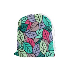 Pattern Leaves Background Nature Drawstring Pouch (large) by Proyonanggan