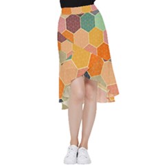 Abstract Hex Hexagon Grid Pattern Honeycomb Frill Hi Low Chiffon Skirt by Proyonanggan