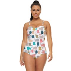 Cute Seamless Pattern Happy Kitty Kitten Cat Retro Full Coverage Swimsuit by Hannah976