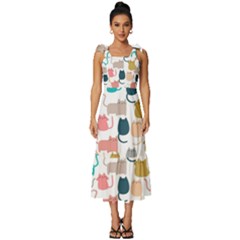 Cute Seamless Pattern Happy Kitty Kitten Cat Tie-strap Tiered Midi Chiffon Dress by Hannah976