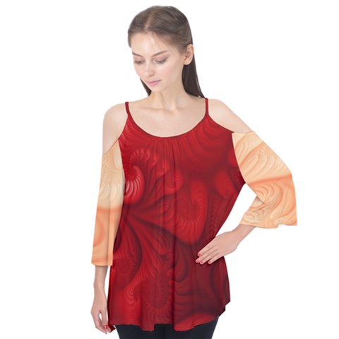 Lachs Kl Rotweissschwarz Kl Flutter Sleeve T-shirt  by 2607694c