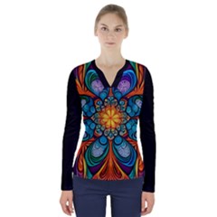 Schwarz Bunt V-neck Long Sleeve Top by 2607694c