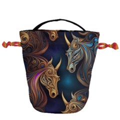 Schwarz Pferde Muster Drawstring Bucket Bag by 2607694c