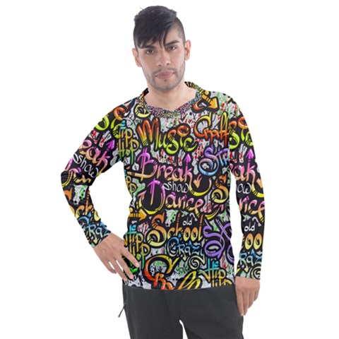 Graffiti Word Seamless Pattern Men s Pique Long Sleeve T-shirt by Bedest