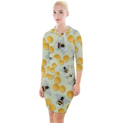 Bees Pattern Honey Bee Bug Honeycomb Honey Beehive Quarter Sleeve Hood Bodycon Dress by Bedest