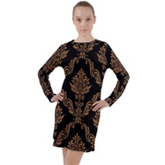 Vintage-pattern Long Sleeve Hoodie Dress by Ket1n9