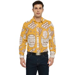 Vector-honey-element-doodle-seamless-pattern-with-beehive-beeke Men s Long Sleeve Pocket Shirt  by Ket1n9