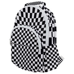 Illusion Checkerboard Black And White Pattern Rounded Multi Pocket Backpack by Ravend
