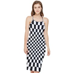 Illusion Checkerboard Black And White Pattern Bodycon Cross Back Summer Dress by Ravend