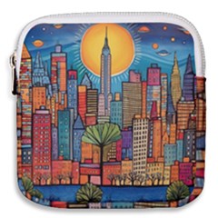 City New York Nyc Skyscraper Skyline Downtown Night Business Urban Travel Landmark Building Architec Mini Square Pouch by Posterlux