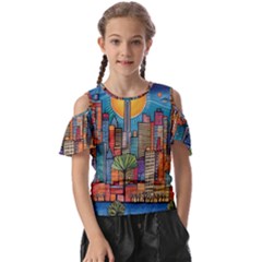 City New York Nyc Skyscraper Skyline Downtown Night Business Urban Travel Landmark Building Architec Kids  Butterfly Cutout T-shirt by Posterlux
