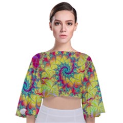 Fractal Spiral Abstract Background Vortex Yellow Tie Back Butterfly Sleeve Chiffon Top by Ket1n9