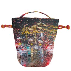 Water Droplets Drawstring Bucket Bag by Azkajaya
