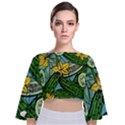 Seamless Pattern With Cucumber Slice Flower Colorful Hand Drawn Background With Vegetables Wallpaper Tie Back Butterfly Sleeve Chiffon Top View1