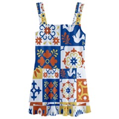 Mexican Talavera Pattern Ceramic Tiles With Flower Leaves Bird Ornaments Traditional Majolica Style Kids  Layered Skirt Swimsuit by Ket1n9