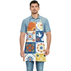 Mexican Talavera Pattern Ceramic Tiles With Flower Leaves Bird Ornaments Traditional Majolica Style Kitchen Apron by Ket1n9