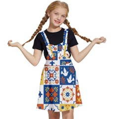 Mexican Talavera Pattern Ceramic Tiles With Flower Leaves Bird Ornaments Traditional Majolica Style Kids  Apron Dress by Ket1n9