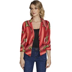 Seamless-chili-pepper-pattern Women s Casual 3/4 Sleeve Spring Jacket by Ket1n9