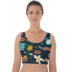 Seamless-pattern-with-breakfast-symbols-morning-coffee Velvet Crop Top by Ket1n9